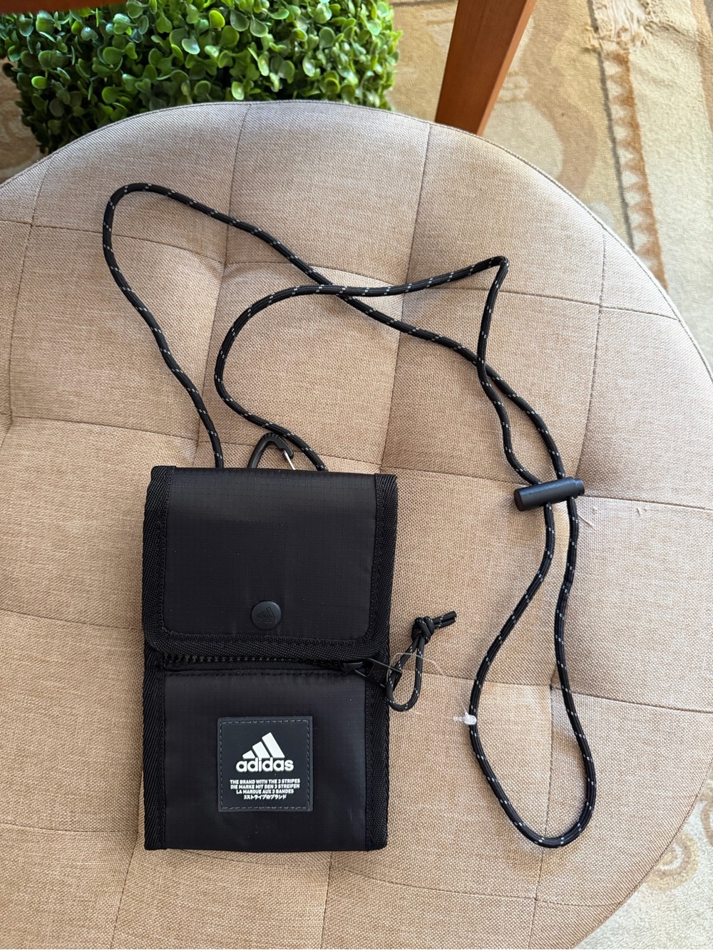adidas Black Nylon Phone Pouch with Reflective Cord Strap